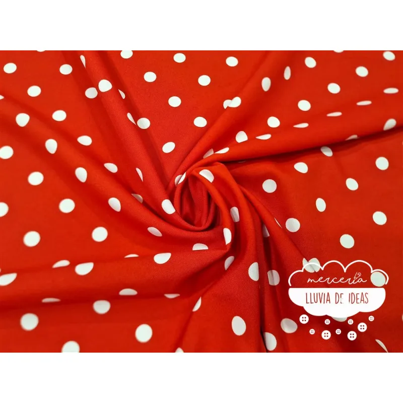 Stretch Lunares blanco fondo rojo