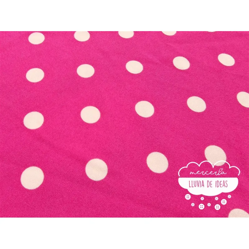 Stretch Lunares blanco fondo fucsia