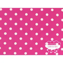 Stretch Lunares blanco fondo fucsia