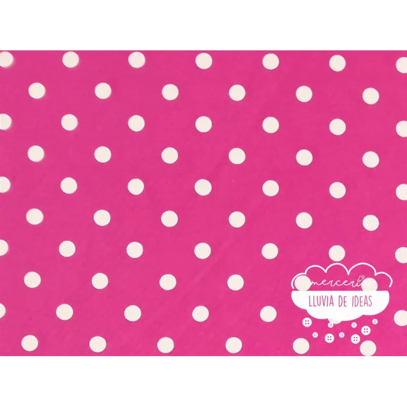 Stretch Lunares blanco fondo fucsia