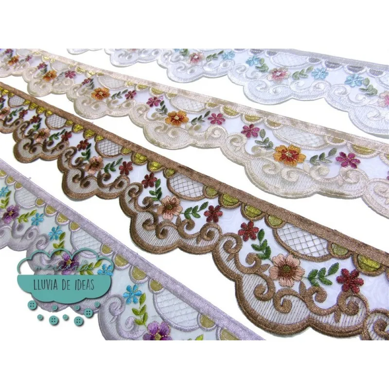 Puntilla bordada cristal - Harper 75 mm. Mercería Lluvia de Ideas