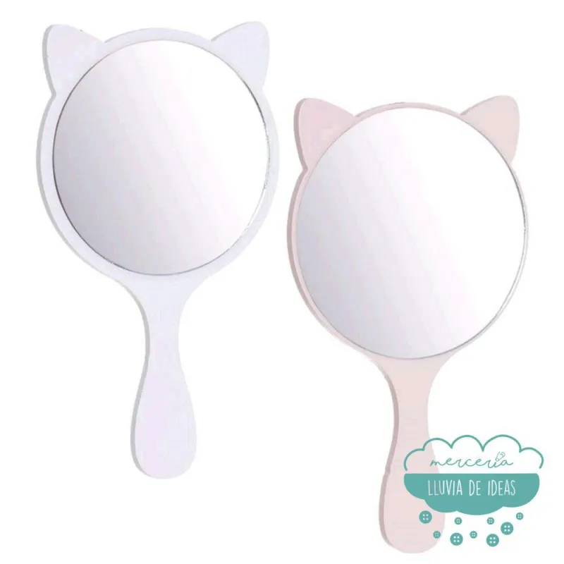Espejo de mano - Orejas de gato color beige arrosado (puede contener defecto) Mercería Lluvia de Ideas