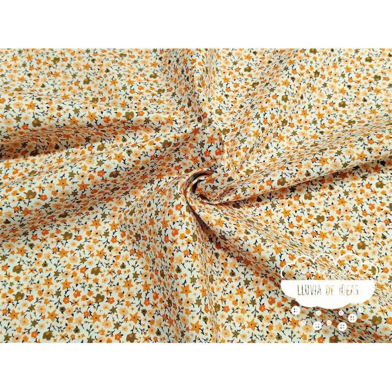 Algodón estampado Flores Orange