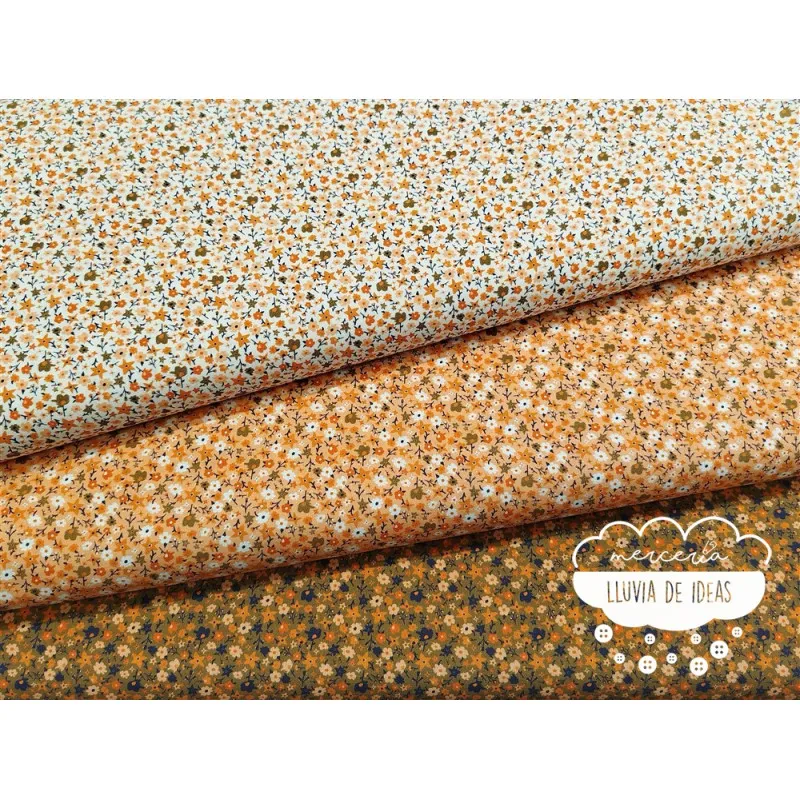 Algodón estampado Flores Orange