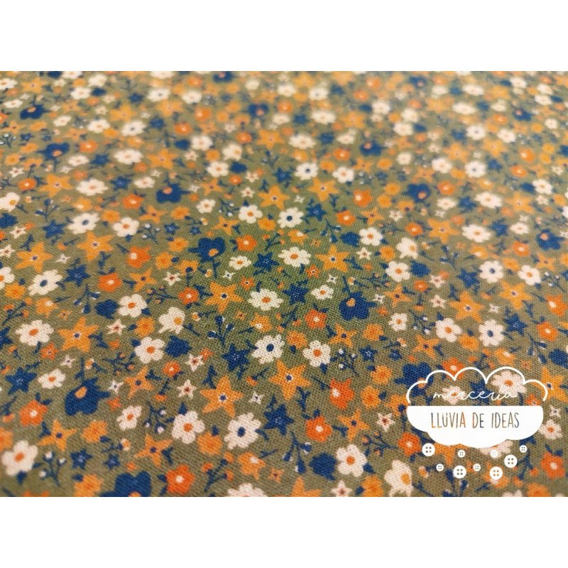 Algodón estampado Flores Orange