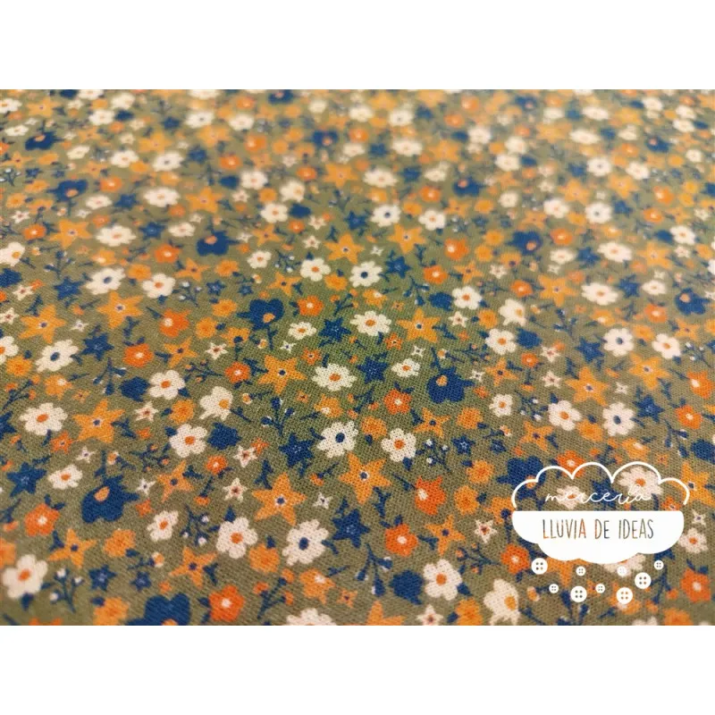 Algodón estampado Flores Orange