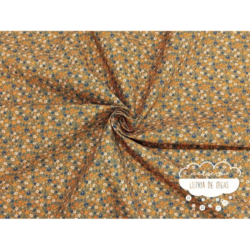 Algodón estampado Flores Orange