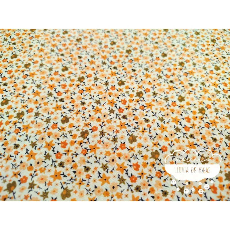 Algodón estampado Flores Orange