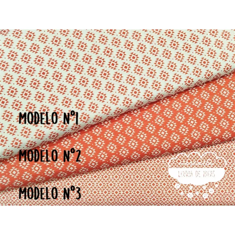 Algodón estampado Geometric coral