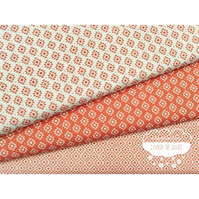 Algodón estampado Geometric coral