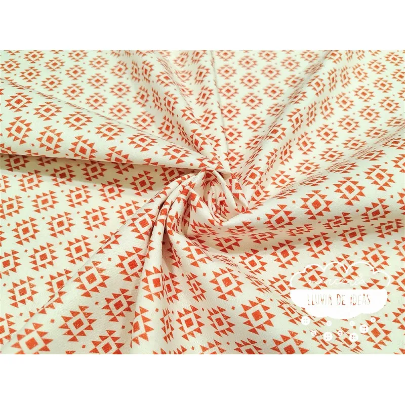 Algodón estampado Geometric coral