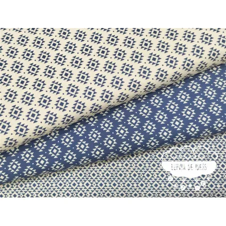 Algodón estampado Geometric marino