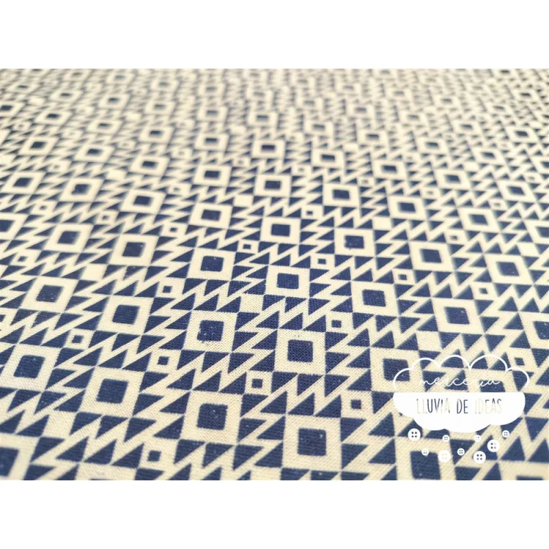 Algodón estampado Geometric marino