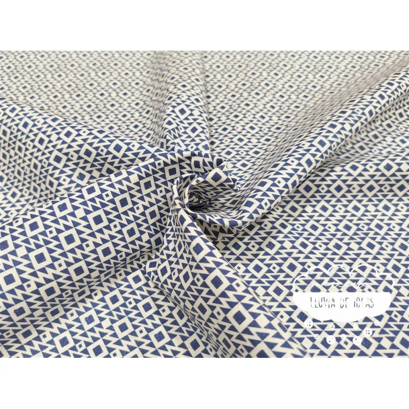 Algodón estampado Geometric marino