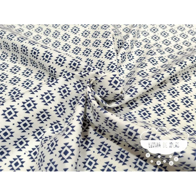 Algodón estampado Geometric marino
