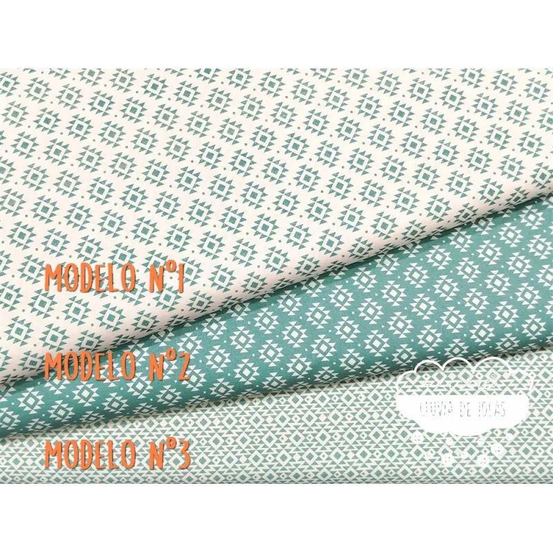 Algodón estampado Geometric Verde agua