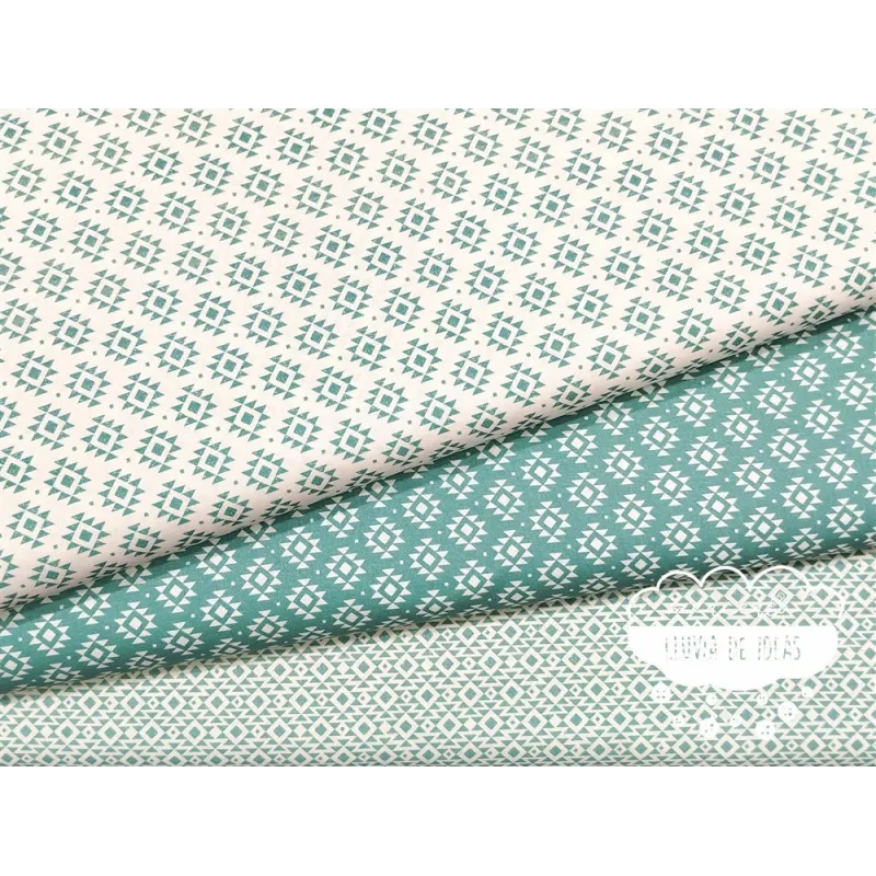 Algodón estampado Geometric Verde agua