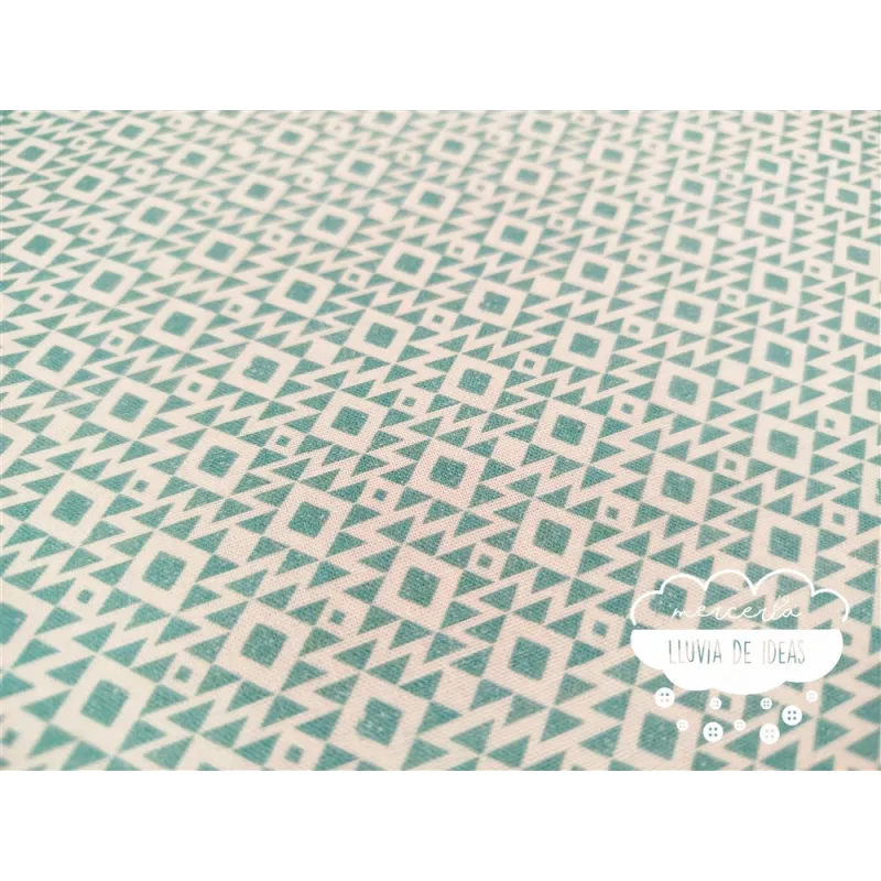 Algodón estampado Geometric Verde agua
