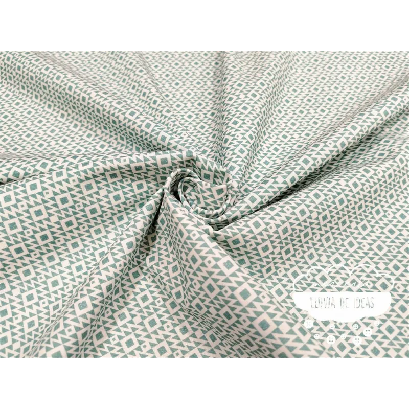 Algodón estampado Geometric Verde agua