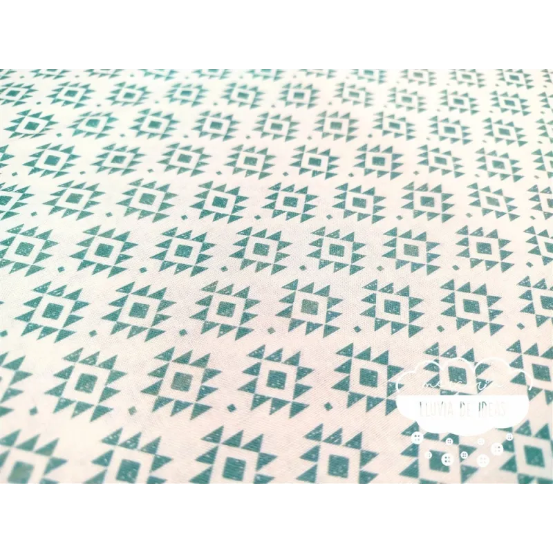 Algodón estampado Geometric Verde agua