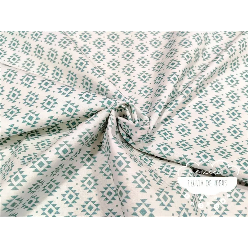 Algodón estampado Geometric Verde agua