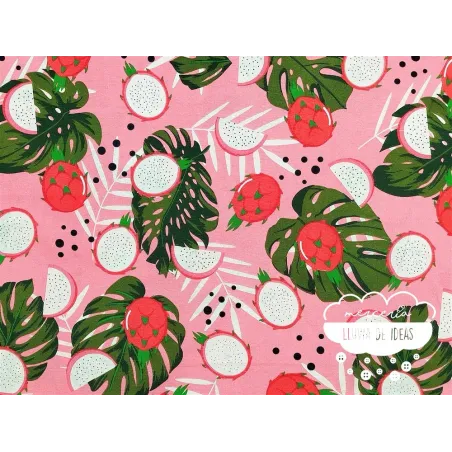 Loneta estampada Fruta Dragón Rosa