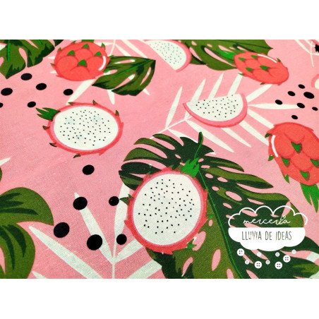 Loneta estampada Fruta Dragón Rosa