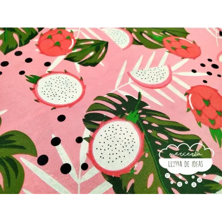 Loneta estampada Fruta Dragón Rosa