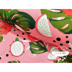 Loneta estampada Fruta Dragón Rosa