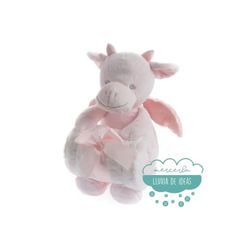 Peluche con manta Dragón rosa