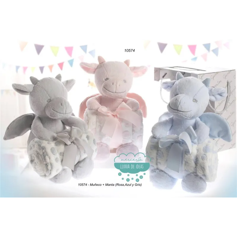 Peluche con manta Dragón rosa