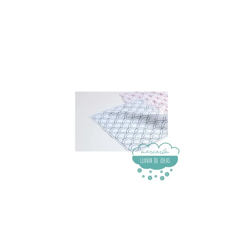 Tela Sashiko Seigaiha blanco