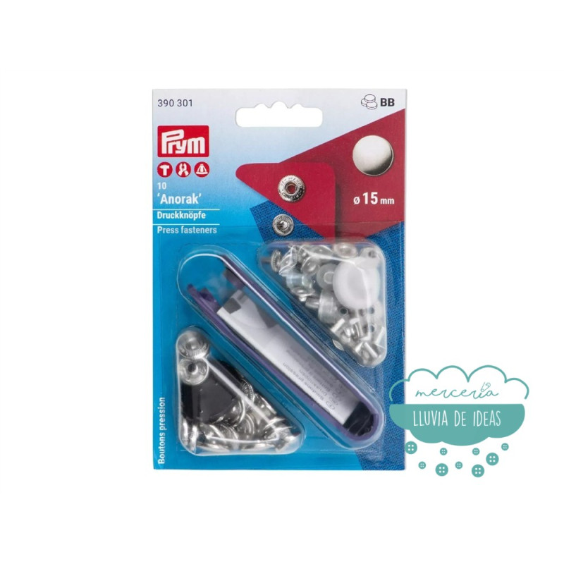 Botones de presión o snaps 'Anorak' 15 mm. plata Prym Botones de presión o snaps 'Anorak' 15 mm. plata Prym