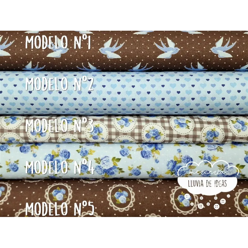 Algodón estampado Romantic azul