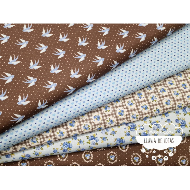 Algodón estampado Romantic azul