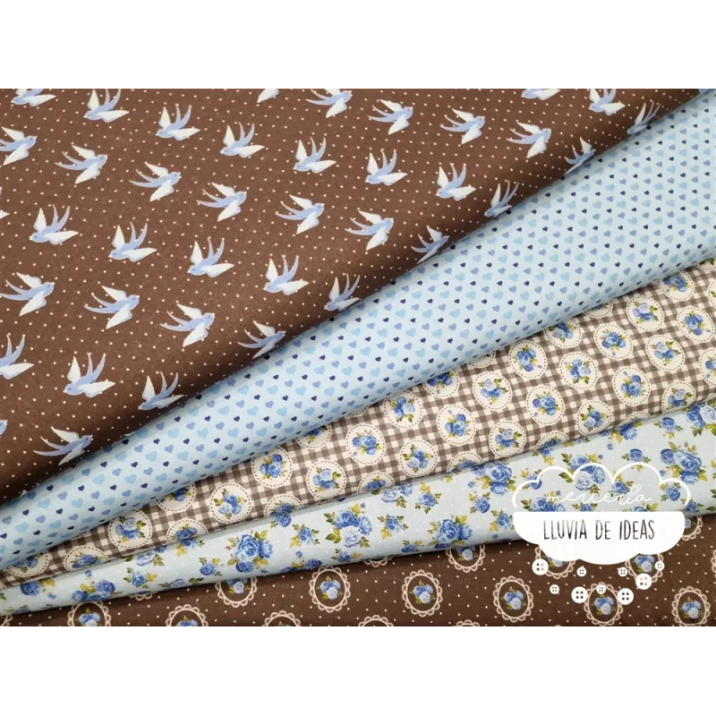 Algodón estampado Romantic azul