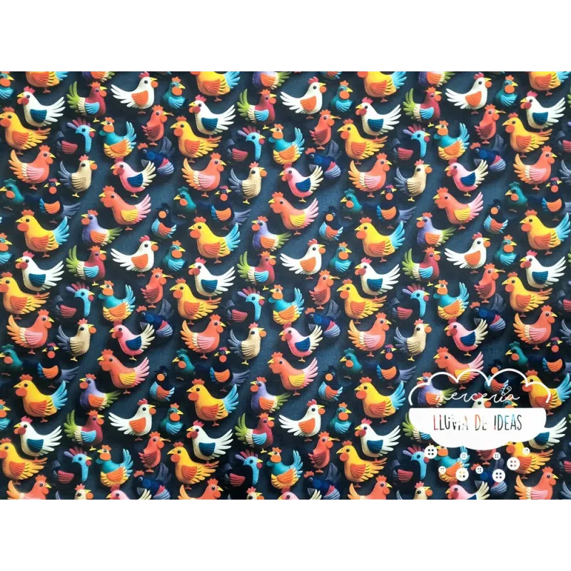 Algodón 3D Gallinas
