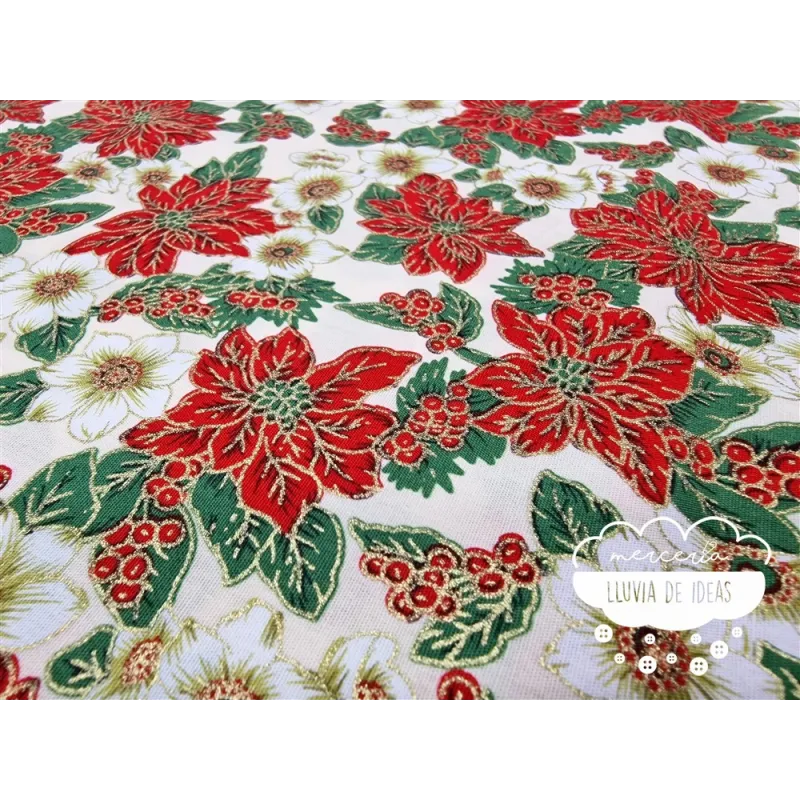 Algodón Navidad Flores de Pascua