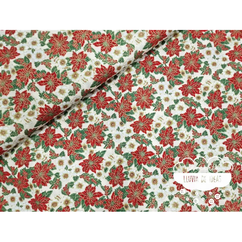 Algodón Navidad Flores de Pascua