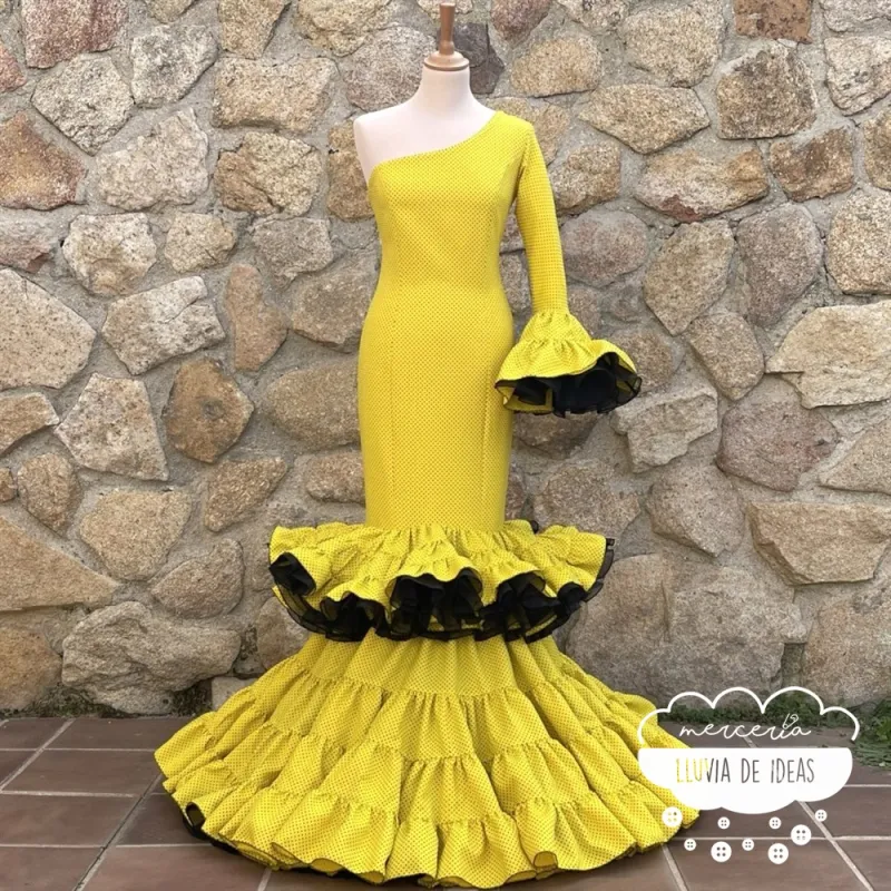 Patrón vestido flamenco mujer escote asimétrico