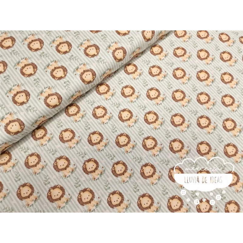 Algodón infantil León rayas verde