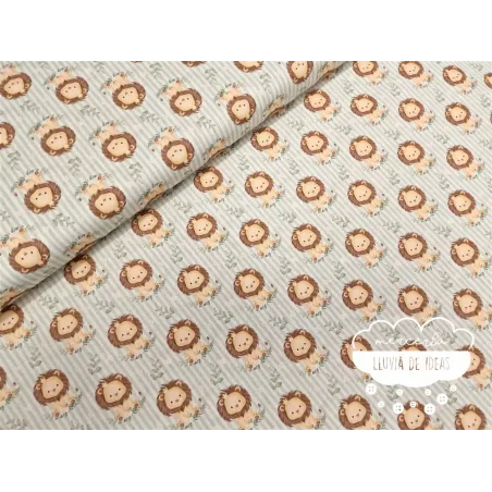 Algodón infantil León rayas verde