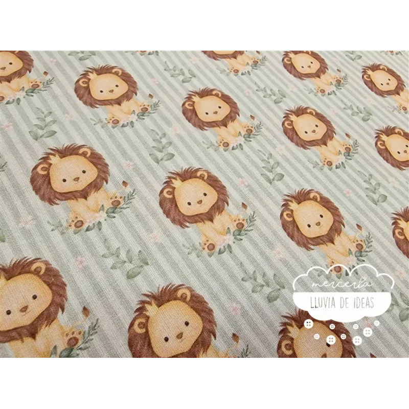 Algodón infantil León rayas verde