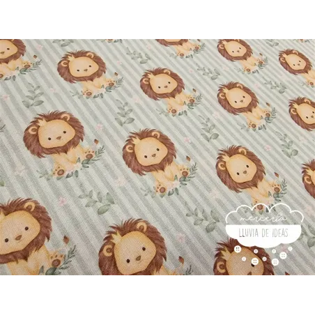 Algodón infantil León rayas verde