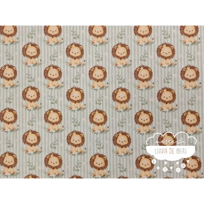 Algodón infantil León rayas verde