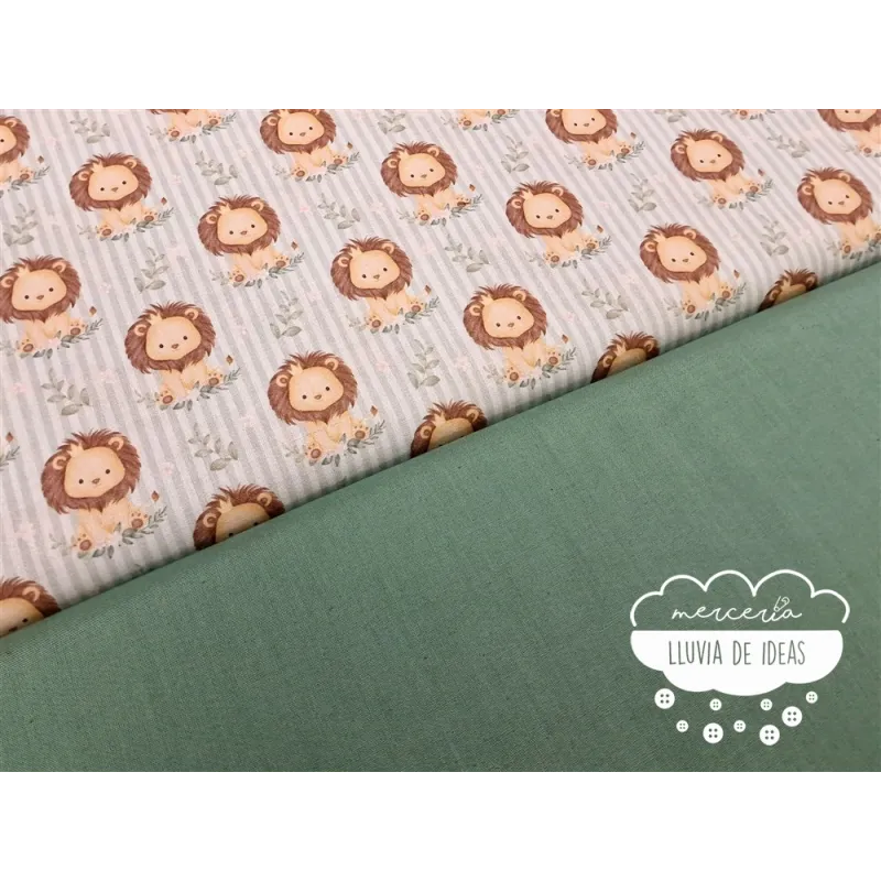 Algodón infantil León rayas verde