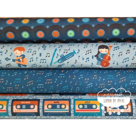 Algodón estampado Música Retro