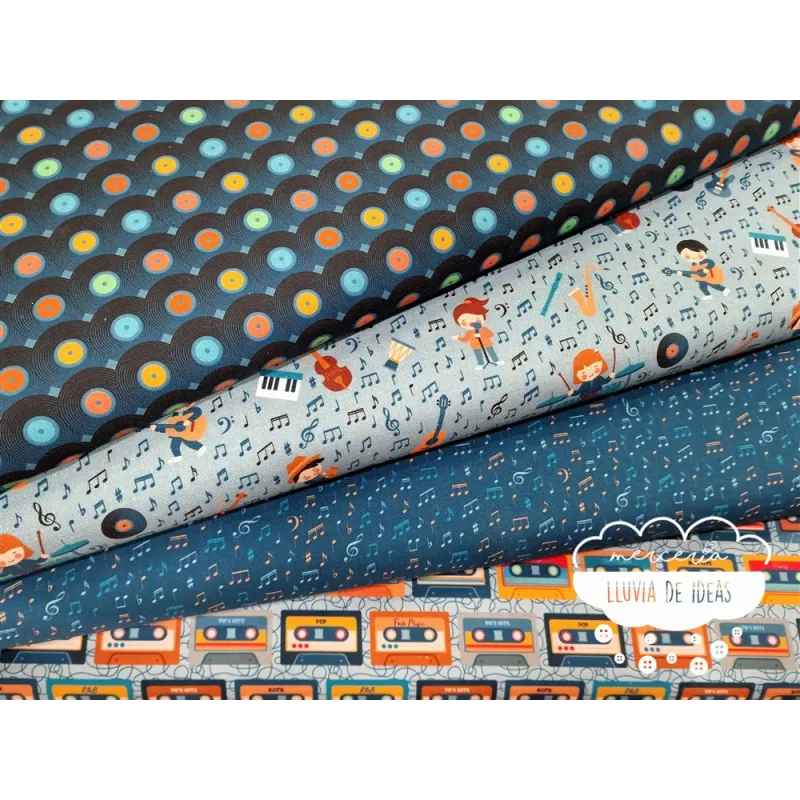 Algodón estampado Música Retro