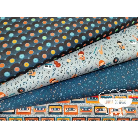 Algodón estampado Música Retro