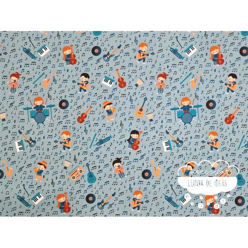 Algodón estampado Música Retro